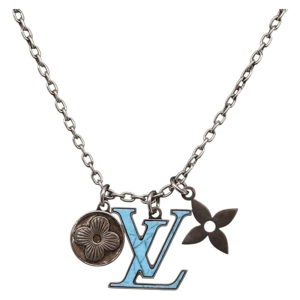 Louis Vuitton LV Printed Initials Turquoise Necklace Silver
